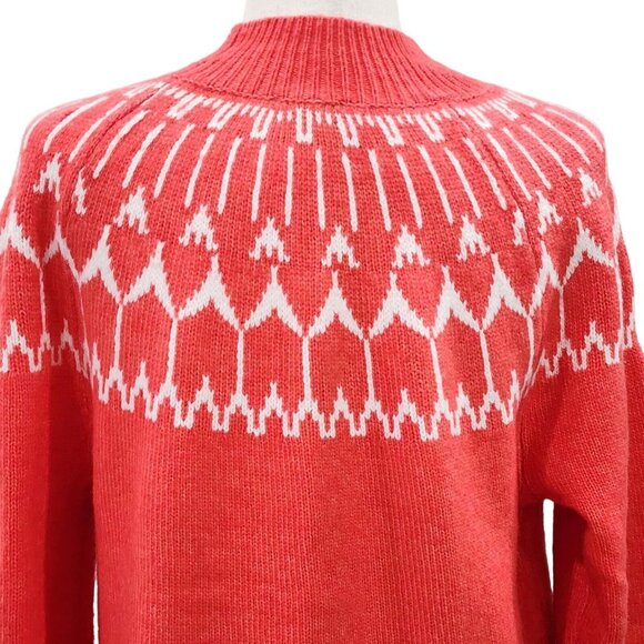 Talbots Petite Womens Wool Blend Coral Sweater Fair Isle Mock Neck Size Lp - Picture 8 of 10